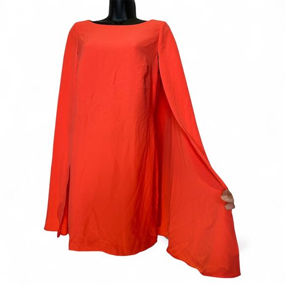 Ralph Lauren Cape Georgette Cocktail Dress Orange Bright Vermillion color Sz 6 - Picture 6 of 9